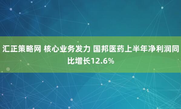 汇正策略网 核心业务发力 国邦医药上半年净利润同比增长12.6%